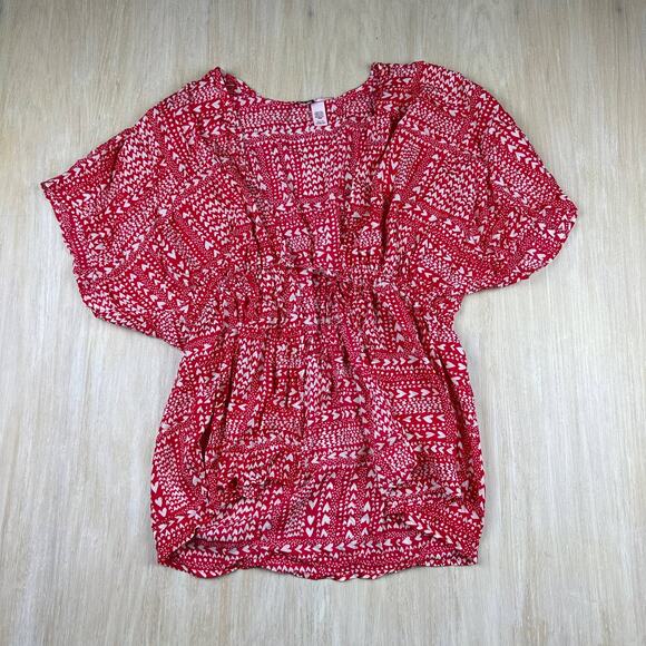 Victoria's Secret Beach Swim Cover Up Kimono Robe Red + White Hearts Valentines - Picture 1 of 12